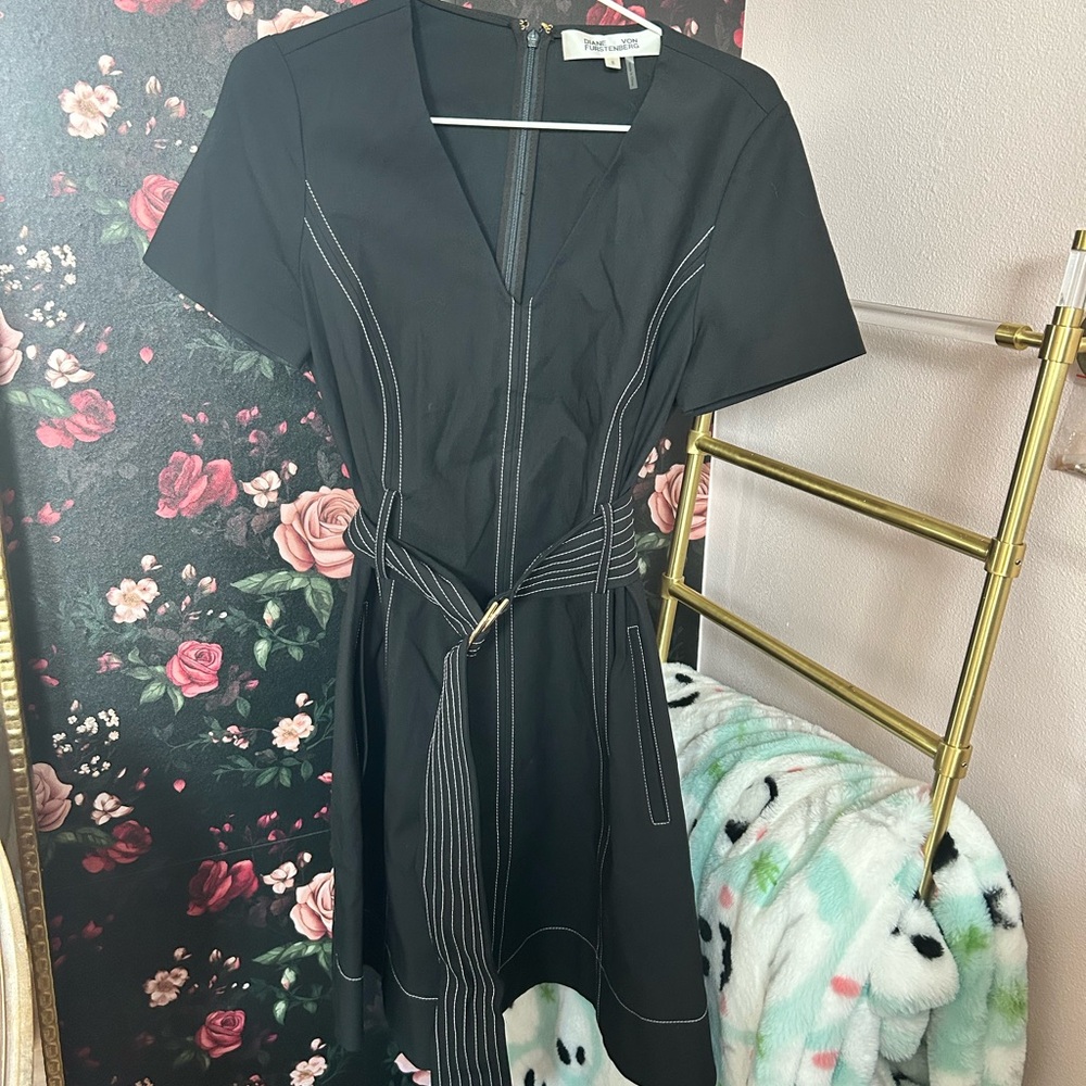 Diane Von Furstenberg Black Midi Dress with Belt